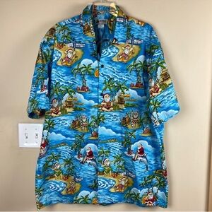 Aloha Republic Hawaiian Christmas Surfing Santa Shirt Dolphin Mele Kalikimaka